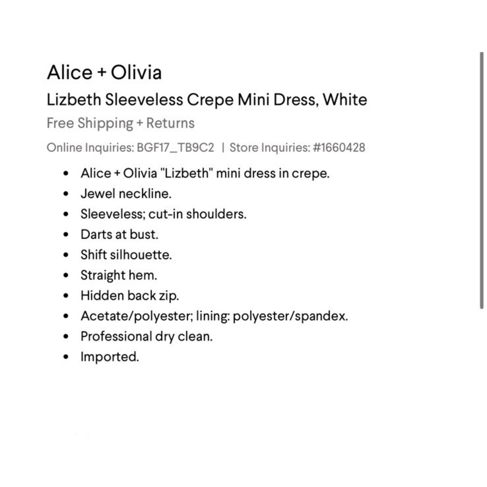 Alice‎ + Olivia Mini Dress Employed White Lizbeth Sleeveless Wedding Bridal 0 - Picture 2 of 6